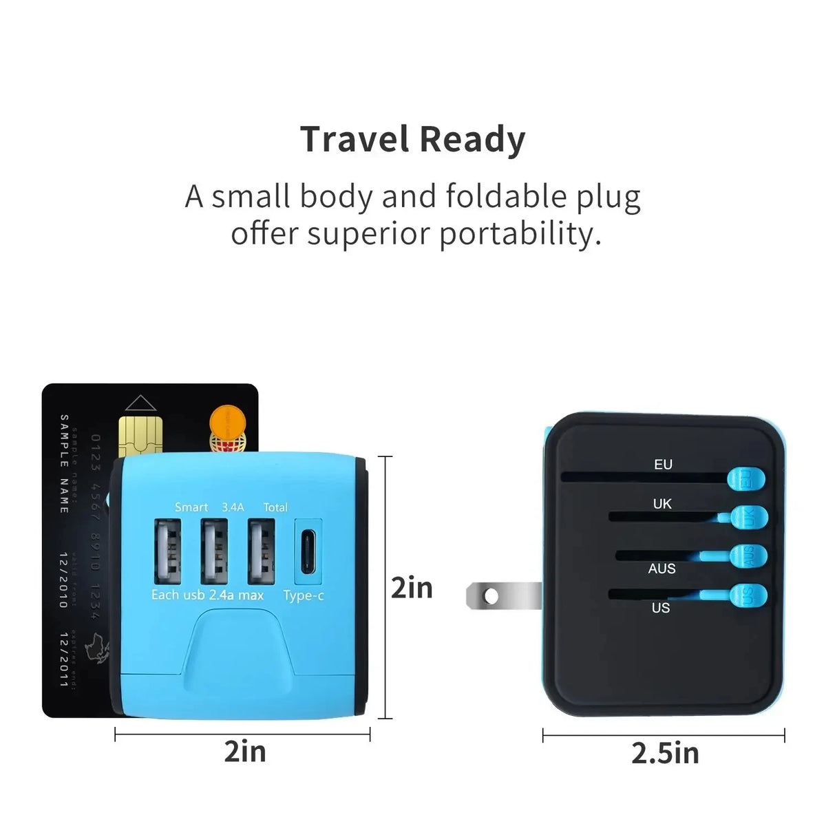 Travel Adapter Universal Power Plug UK European Union US Socket International 3USB Type C Wall Charger for Global Adapters by Passport Outfitters