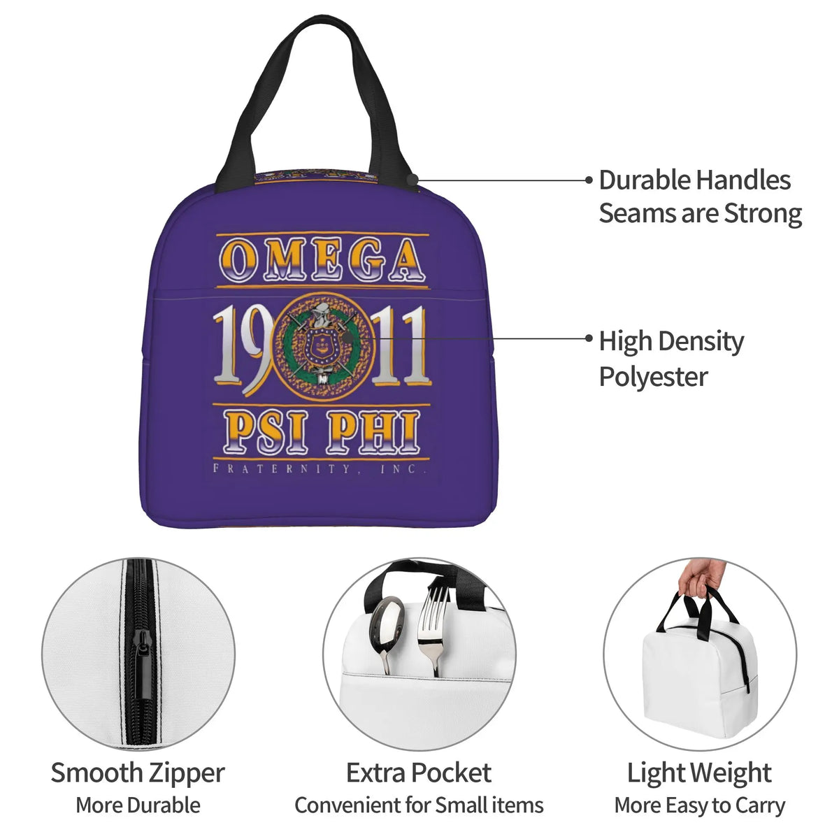 African American Omegas Psi Phi Fraternity Inc Portable Lunch Boxes Leakproof Thermal Cooler Food Insulated Lunch Bag Office by Passport Outfitters