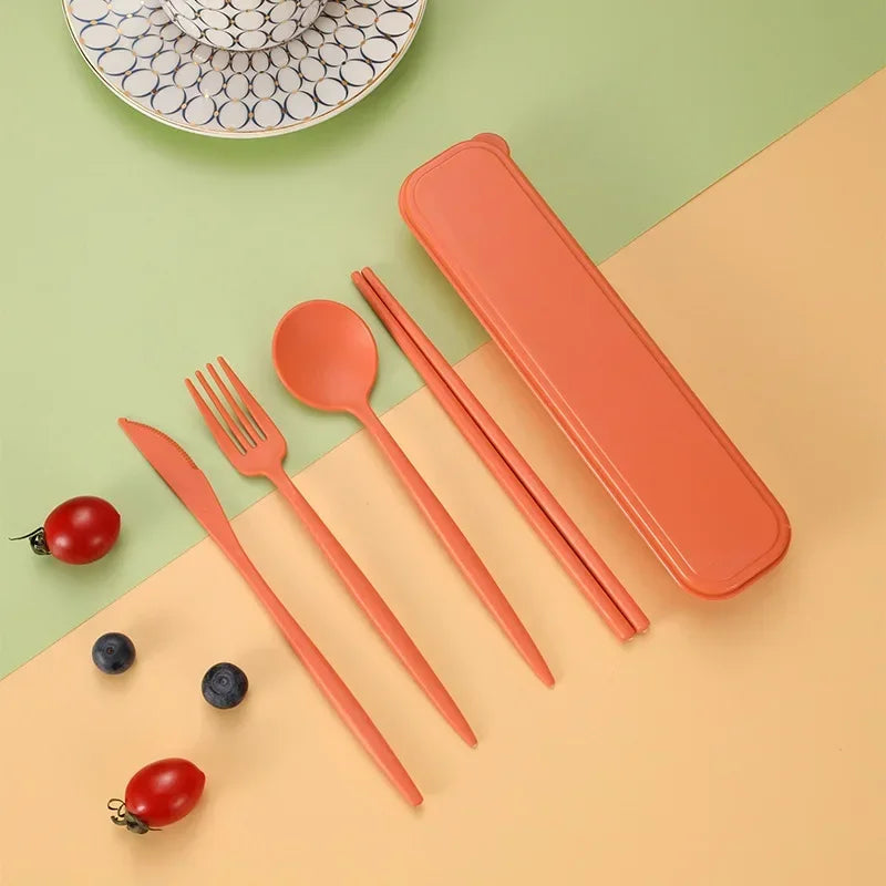 4Pcs Portable Travel Cutlery Sets With Box Chopsticks