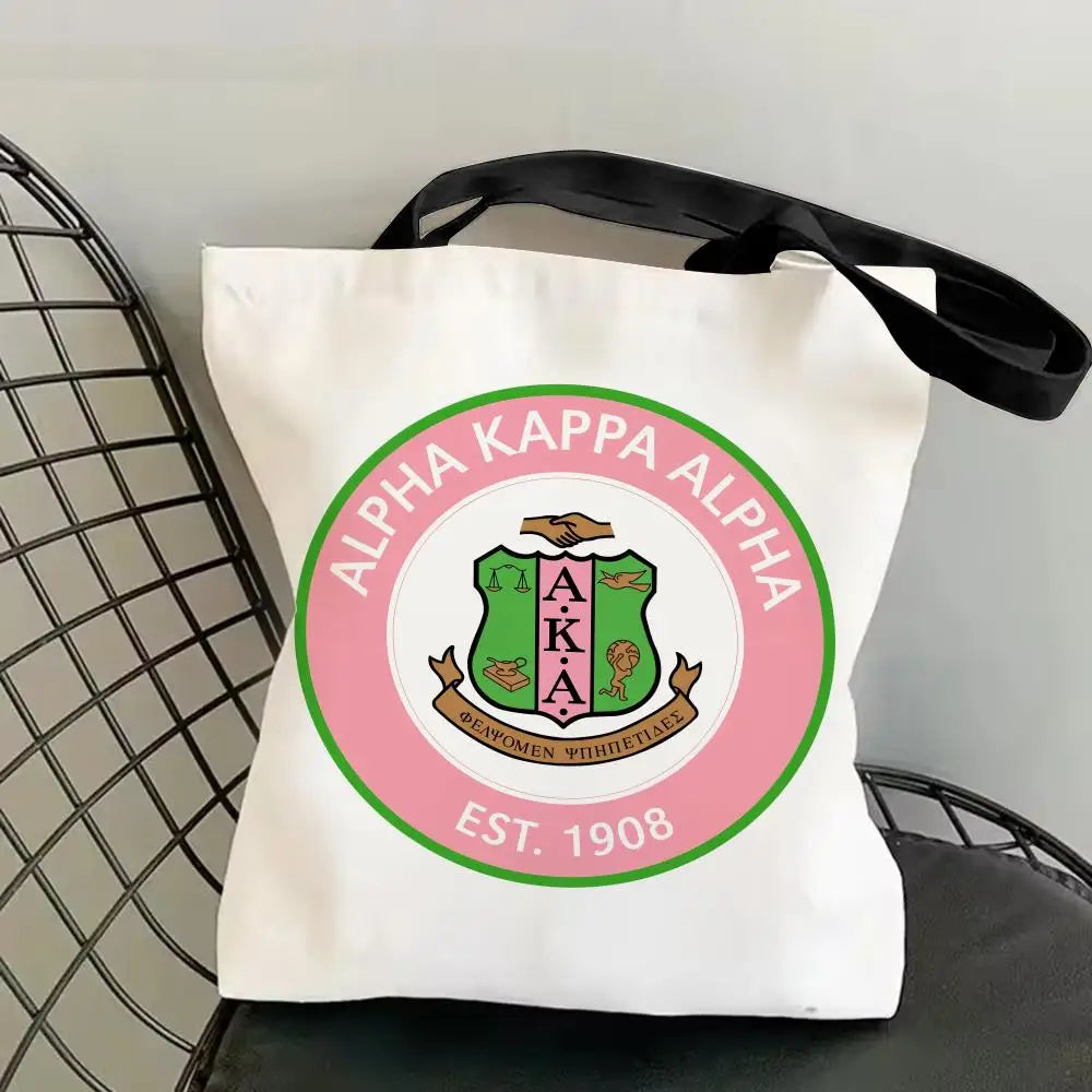 AKA Sorority Storage Bags Canvas Double-Sided Print Fashion Shoulder Tote Shopping Bag Gift Eco Handbags by Passport Outfitters