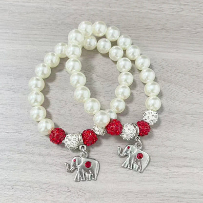 Stretch Adjust Red Sorority Fortitude Elephant Pendants Detla Pearl Bracelet Jewelry by Passport Outfitters