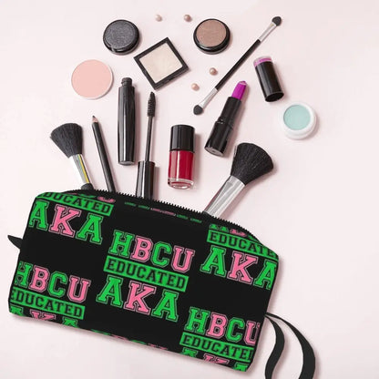 HBCU Grad AKA Sorority Paraphernalia, HBCU Educated AKA Makeup Bag Toiletry Cosmetic Bag for Women Beauty Travel Pencil Case by Passport Outfitters