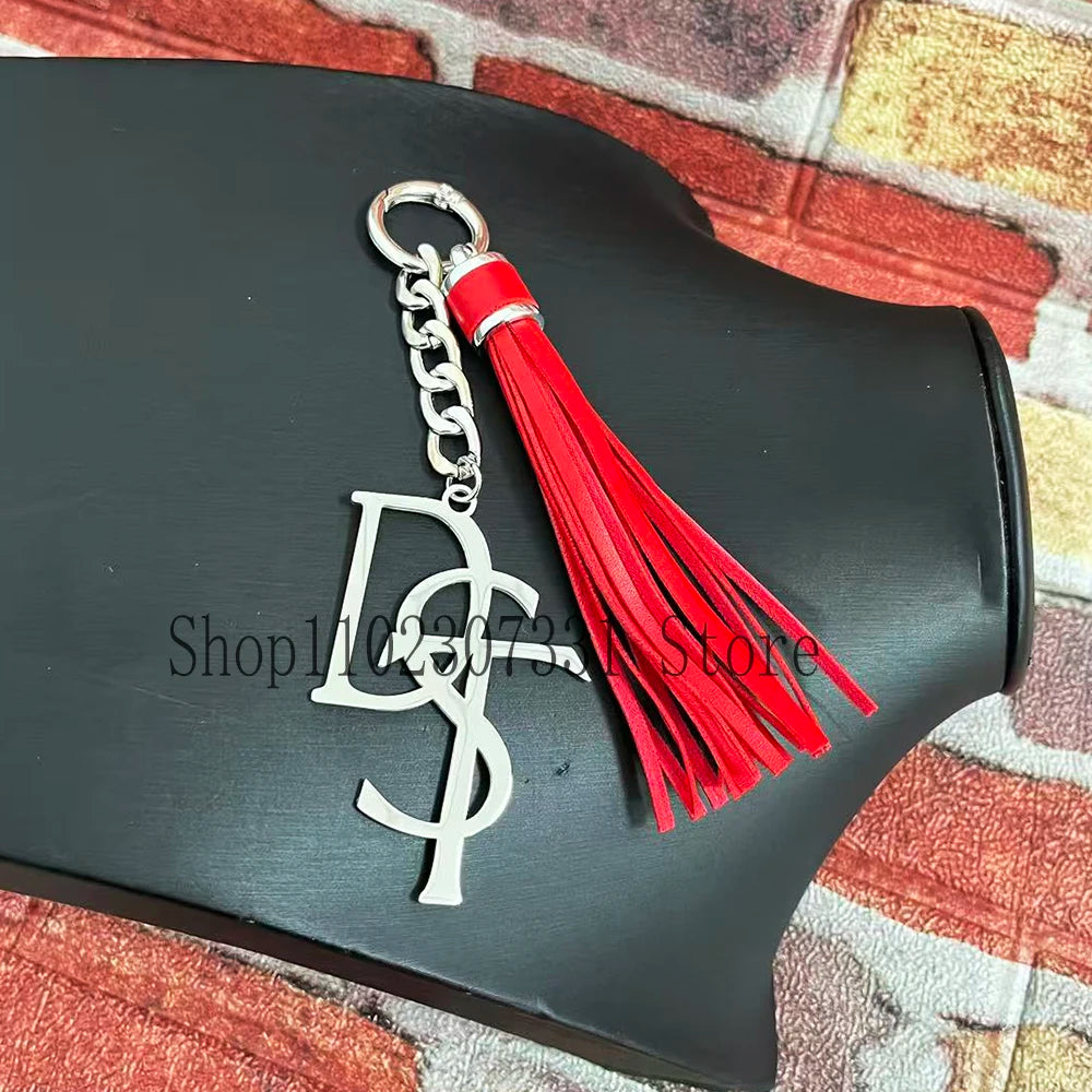 Stainless Steel Greek Letter Delta Shield Keychain With Red Tassel by Passport Outfitters