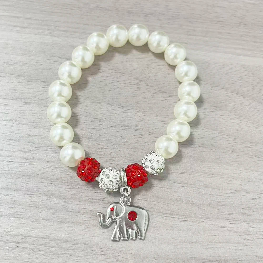Stretch Adjust Red Sorority Fortitude Elephant Pendants Detla Pearl Bracelet Jewelry by Passport Outfitters