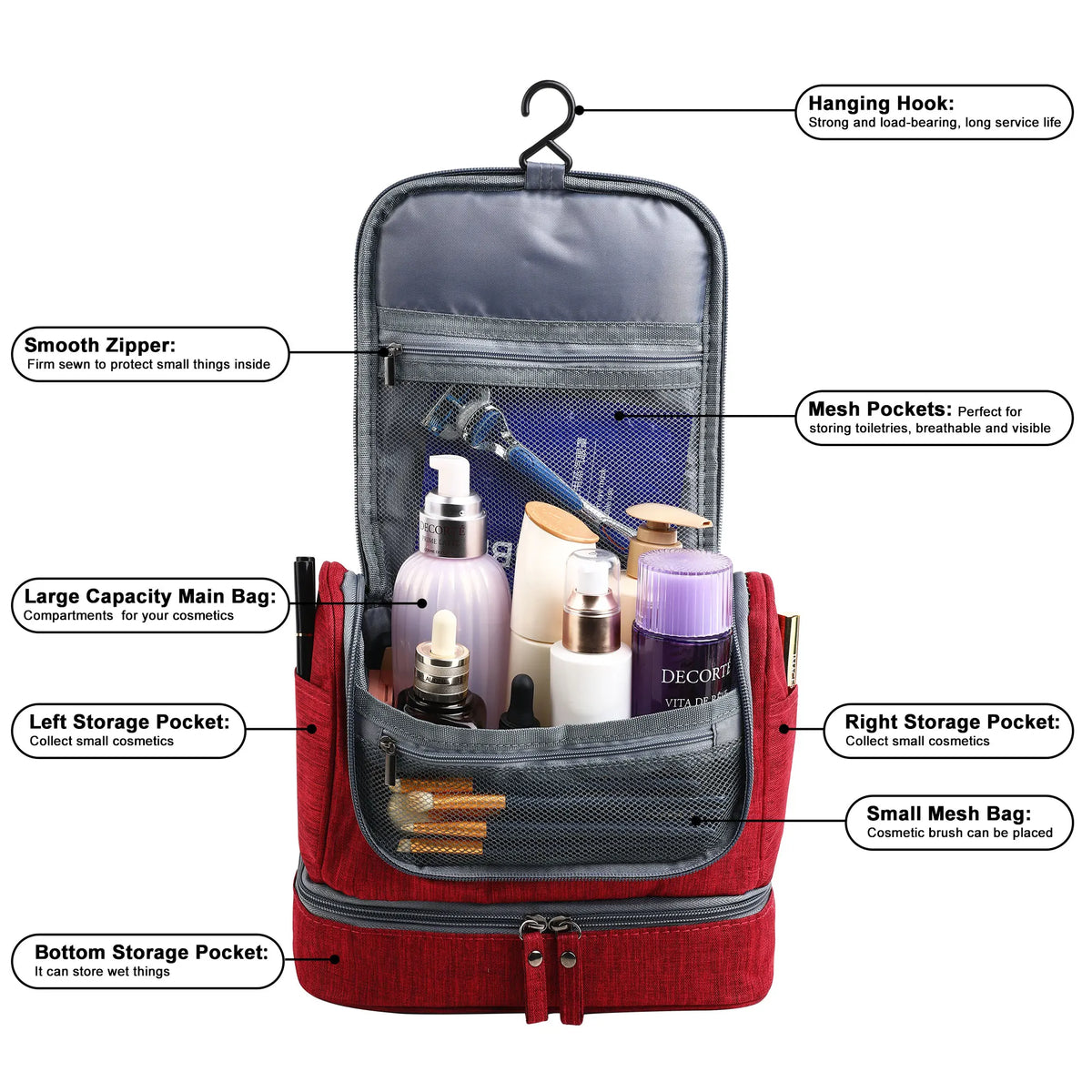 New Portable Toiletry Washbag with Hanging Hook Men Makeup Bag Wash Toiletry Travel Organizer Women Cosmetic Storage Bag by Passport Outfitters