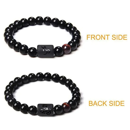 12 Constellation Zodiac Signs Beads Couples Bracelet Natural Black Onyx Stone Elastic Charm Bracelet for Women Men Birthday Gift by Passport Outfitters