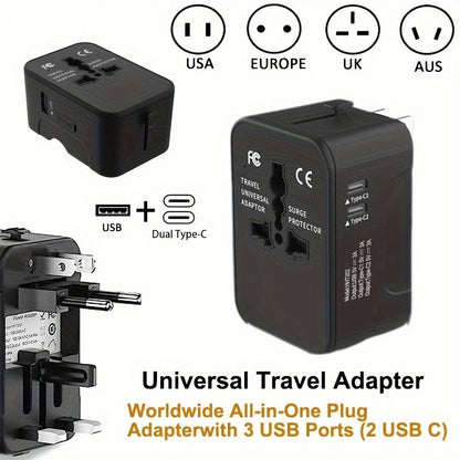 Passport Outfitters All-in-One Universal Travel Adapter & USB Fast Charger by Passport Outfitters