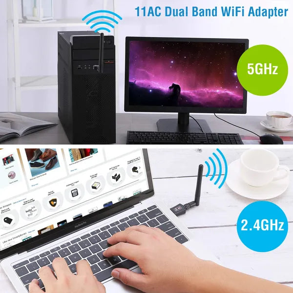 AC600 Dual-Band High-Gain USB WiFi Adapter for Laptops & PCs by Passport Outfitters