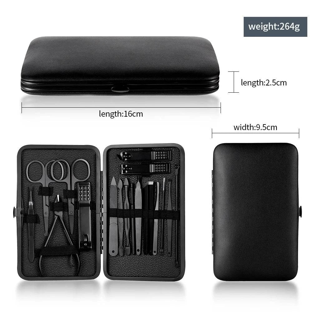 Black Nail Clipper Set Stainless Steel Manicure Nail Scissors Pedicure Kit Nippers Trimmer Care Tool With Travel Case Kit - Passport Outfitters Apparel