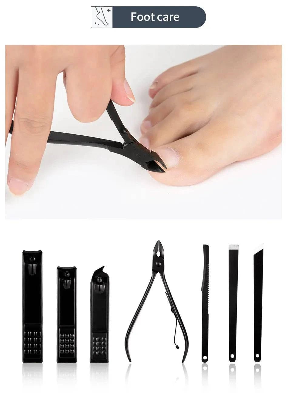 Black Nail Clipper Set Stainless Steel Manicure Nail Scissors Pedicure Kit Nippers Trimmer Care Tool With Travel Case Kit - Passport Outfitters Apparel
