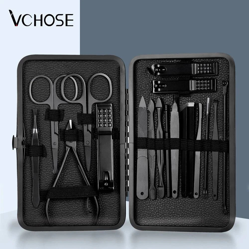 Black Nail Clipper Set Stainless Steel Manicure Nail Scissors Pedicure Kit Nippers Trimmer Care Tool With Travel Case Kit - Passport Outfitters Apparel