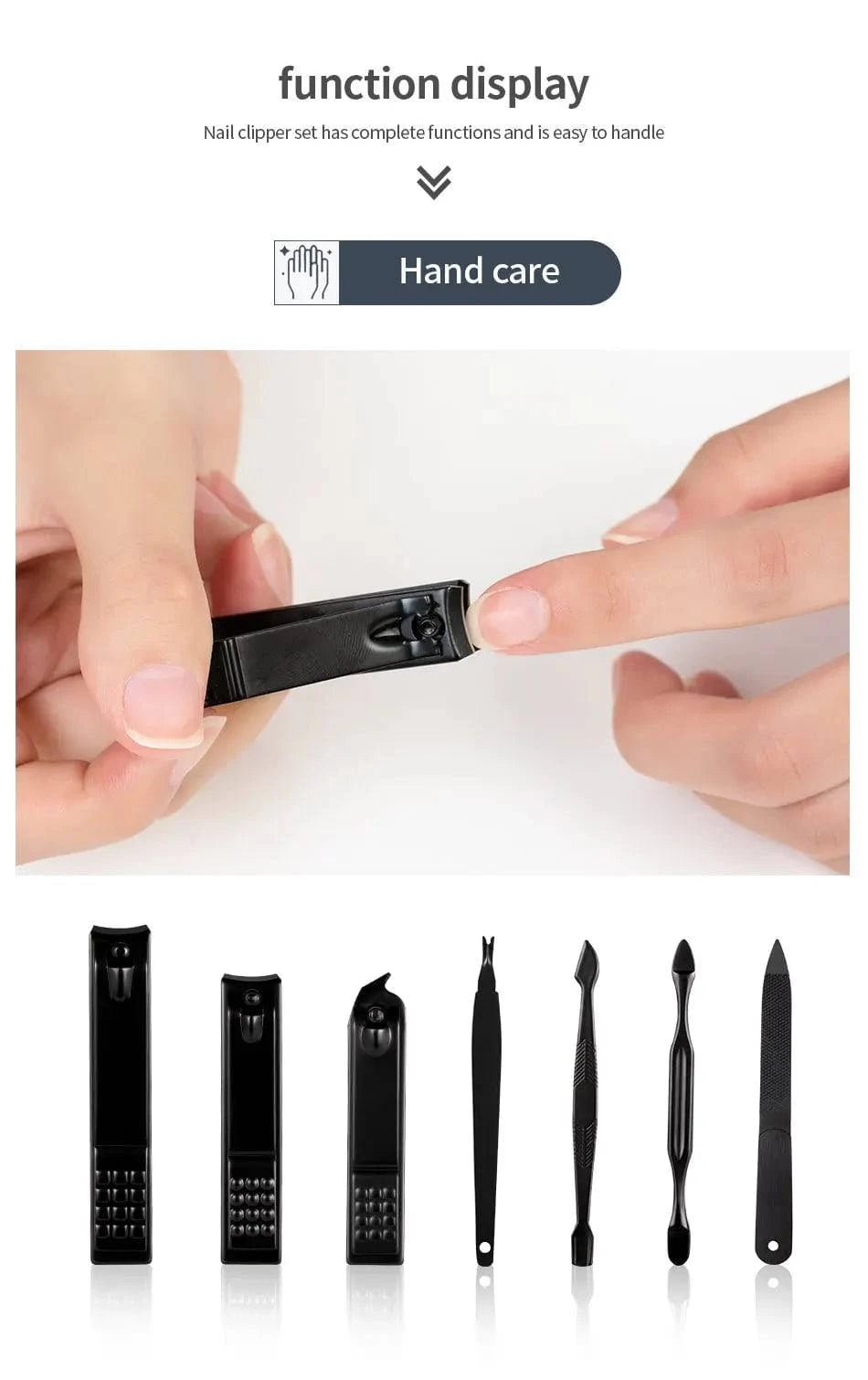 Black Nail Clipper Set Stainless Steel Manicure Nail Scissors Pedicure Kit Nippers Trimmer Care Tool With Travel Case Kit - Passport Outfitters Apparel