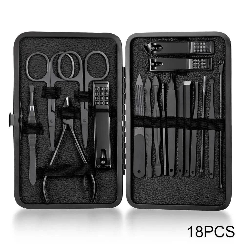 Black Nail Clipper Set Stainless Steel Manicure Nail Scissors Pedicure Kit Nippers Trimmer Care Tool With Travel Case Kit - Passport Outfitters Apparel