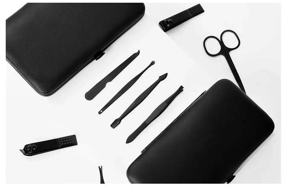 Black Nail Clipper Set Stainless Steel Manicure Nail Scissors Pedicure Kit Nippers Trimmer Care Tool With Travel Case Kit - Passport Outfitters Apparel