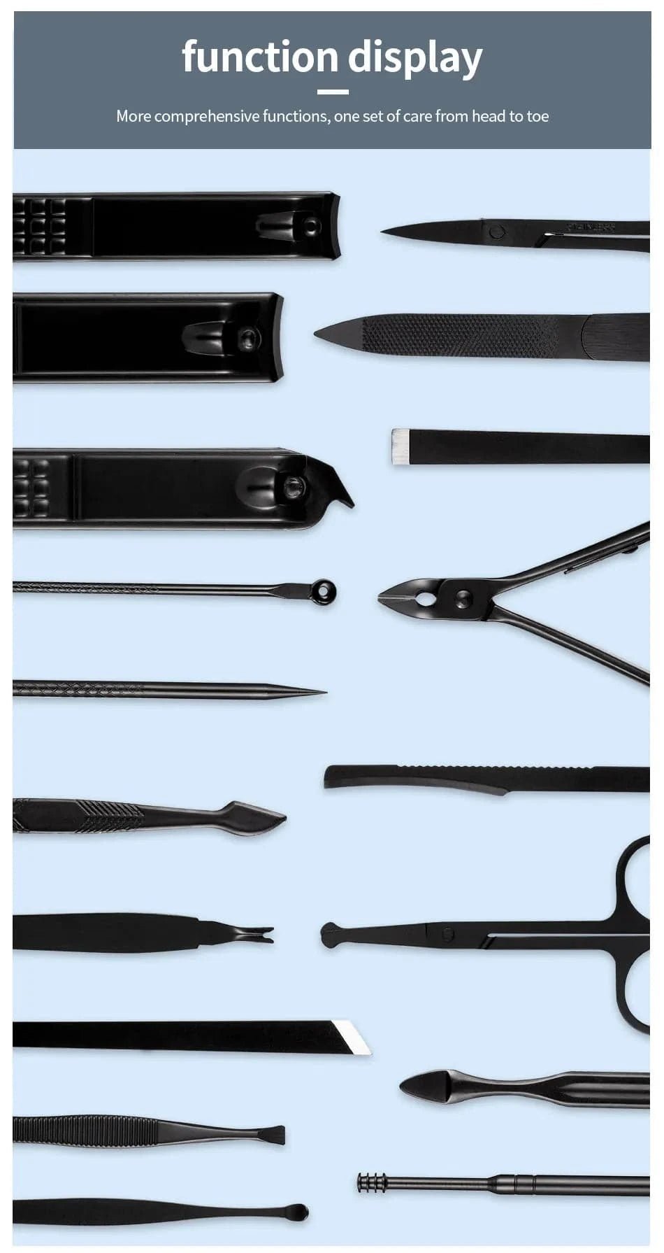 Black Nail Clipper Set Stainless Steel Manicure Nail Scissors Pedicure Kit Nippers Trimmer Care Tool With Travel Case Kit - Passport Outfitters Apparel