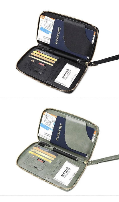 New Leather Passport Cover RFID Blocking Card Holder Zipper Wallet Travel Essentials Phone Bag International Travel Accessories - Passport Outfitters Apparel