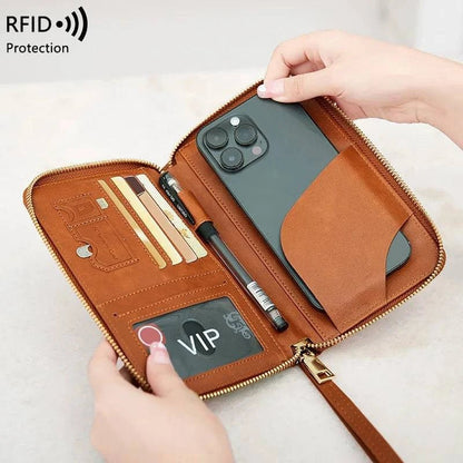 New Leather Passport Cover RFID Blocking Card Holder Zipper Wallet Travel Essentials Phone Bag International Travel Accessories - Passport Outfitters Apparel