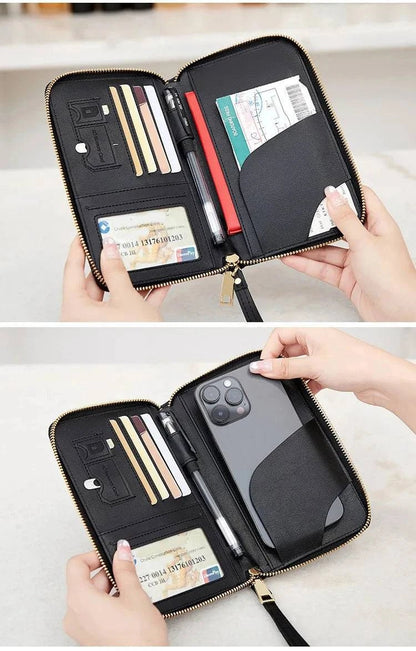New Leather Passport Cover RFID Blocking Card Holder Zipper Wallet Travel Essentials Phone Bag International Travel Accessories - Passport Outfitters Apparel