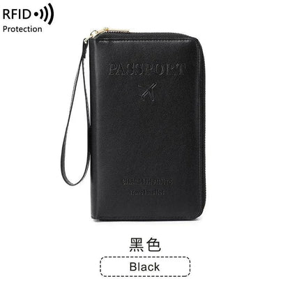 New Leather Passport Cover RFID Blocking Card Holder Zipper Wallet Travel Essentials Phone Bag International Travel Accessories - Passport Outfitters Apparel