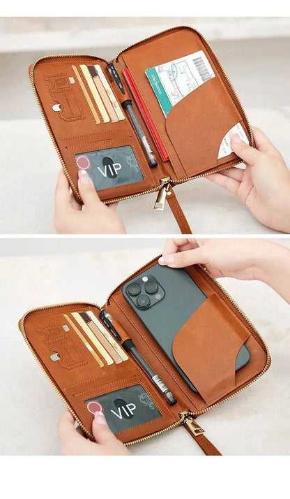 New Leather Passport Cover RFID Blocking Card Holder Zipper Wallet Travel Essentials Phone Bag International Travel Accessories - Passport Outfitters Apparel
