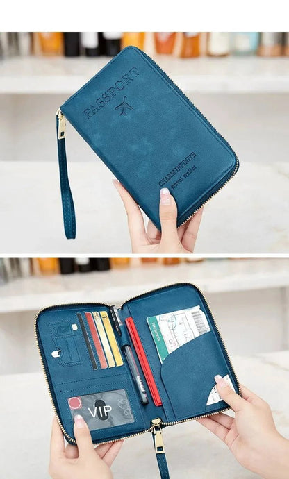 New Leather Passport Cover RFID Blocking Card Holder Zipper Wallet Travel Essentials Phone Bag International Travel Accessories - Passport Outfitters Apparel