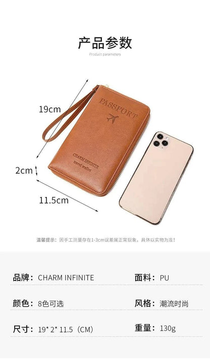 New Leather Passport Cover RFID Blocking Card Holder Zipper Wallet Travel Essentials Phone Bag International Travel Accessories - Passport Outfitters Apparel