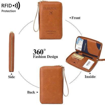 New Leather Passport Cover RFID Blocking Card Holder Zipper Wallet Travel Essentials Phone Bag International Travel Accessories - Passport Outfitters Apparel