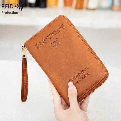 New Leather Passport Cover RFID Blocking Card Holder Zipper Wallet Travel Essentials Phone Bag International Travel Accessories - Passport Outfitters Apparel