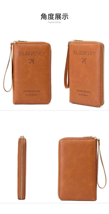 New Leather Passport Cover RFID Blocking Card Holder Zipper Wallet Travel Essentials Phone Bag International Travel Accessories - Passport Outfitters Apparel