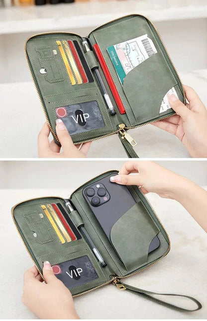 New Leather Passport Cover RFID Blocking Card Holder Zipper Wallet Travel Essentials Phone Bag International Travel Accessories - Passport Outfitters Apparel