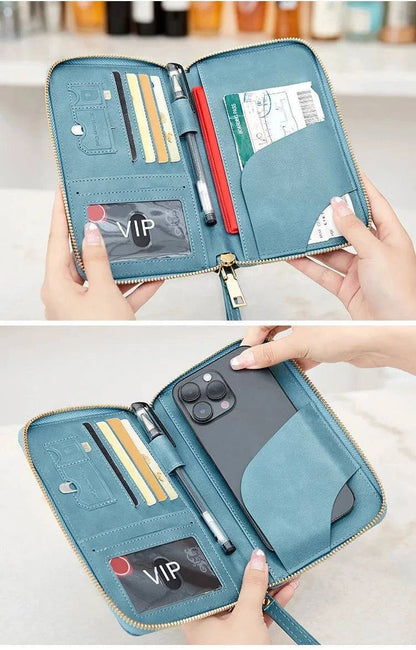 New Leather Passport Cover RFID Blocking Card Holder Zipper Wallet Travel Essentials Phone Bag International Travel Accessories - Passport Outfitters Apparel