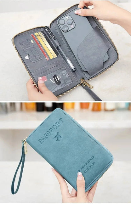 New Leather Passport Cover RFID Blocking Card Holder Zipper Wallet Travel Essentials Phone Bag International Travel Accessories - Passport Outfitters Apparel