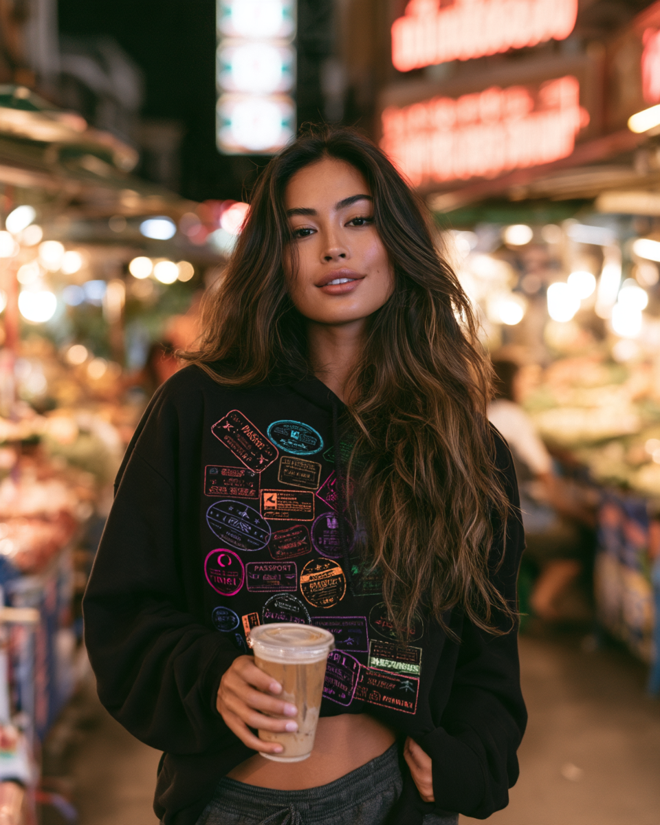 Global Passport Stamps Heavyweight Travel Hoodie by Passport Outfitters