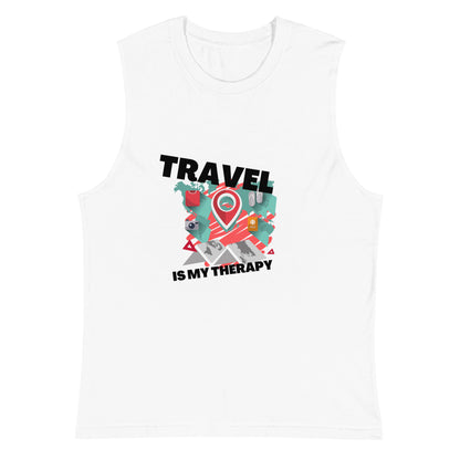 Passport Outfitters "Travel Is My Therapy" Unisex Fitness Shirt | Athletic Gym Tank Top by Passport Outfitters