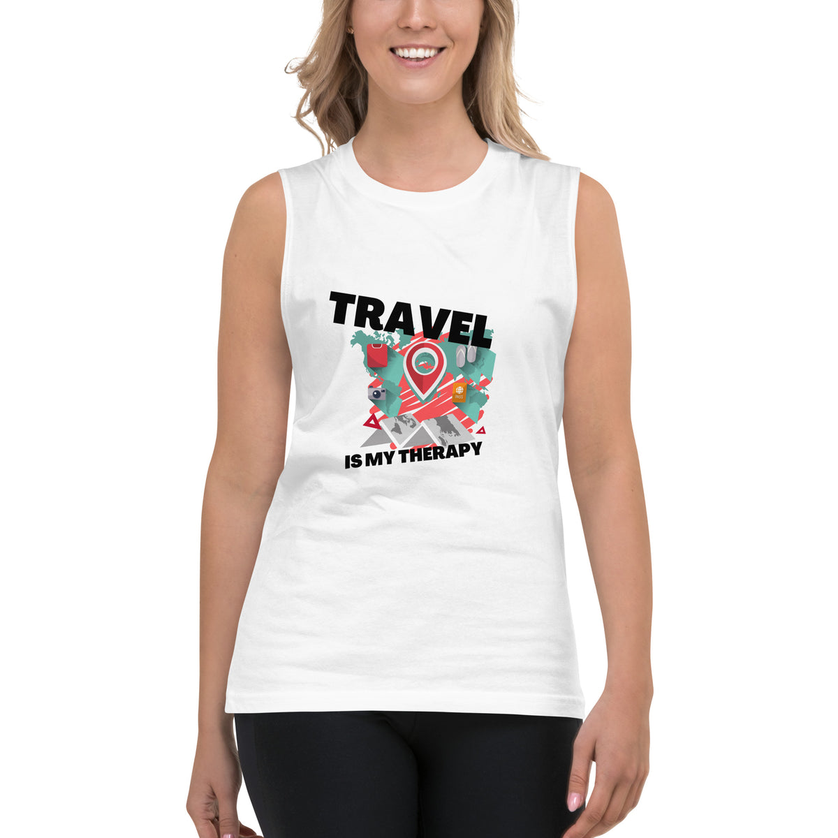 Passport Outfitters "Travel Is My Therapy" Unisex Fitness Shirt | Athletic Gym Tank Top by Passport Outfitters