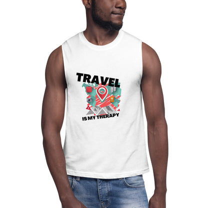 Passport Outfitters "Travel Is My Therapy" Unisex Fitness Shirt | Athletic Gym Tank Top by Passport Outfitters