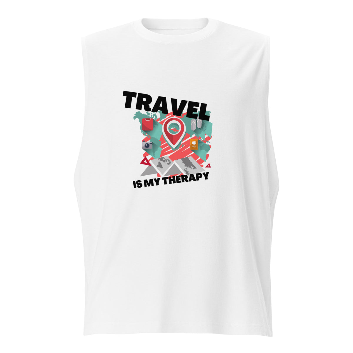 Passport Outfitters "Travel Is My Therapy" Unisex Fitness Shirt | Athletic Gym Tank Top by Passport Outfitters