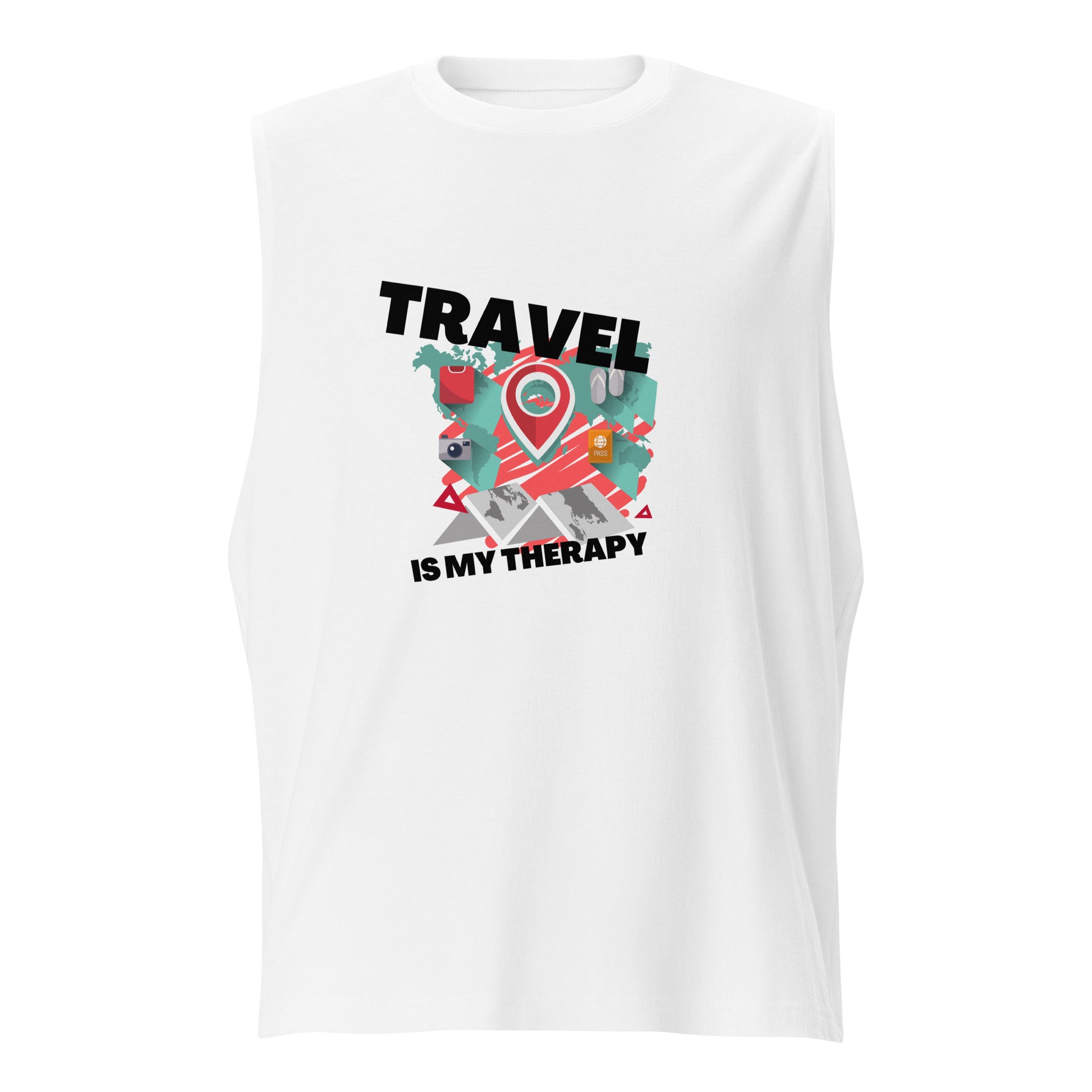 Passport Outfitters "Travel Is My Therapy" Unisex Fitness Shirt | Athletic Gym Tank Top by Passport Outfitters