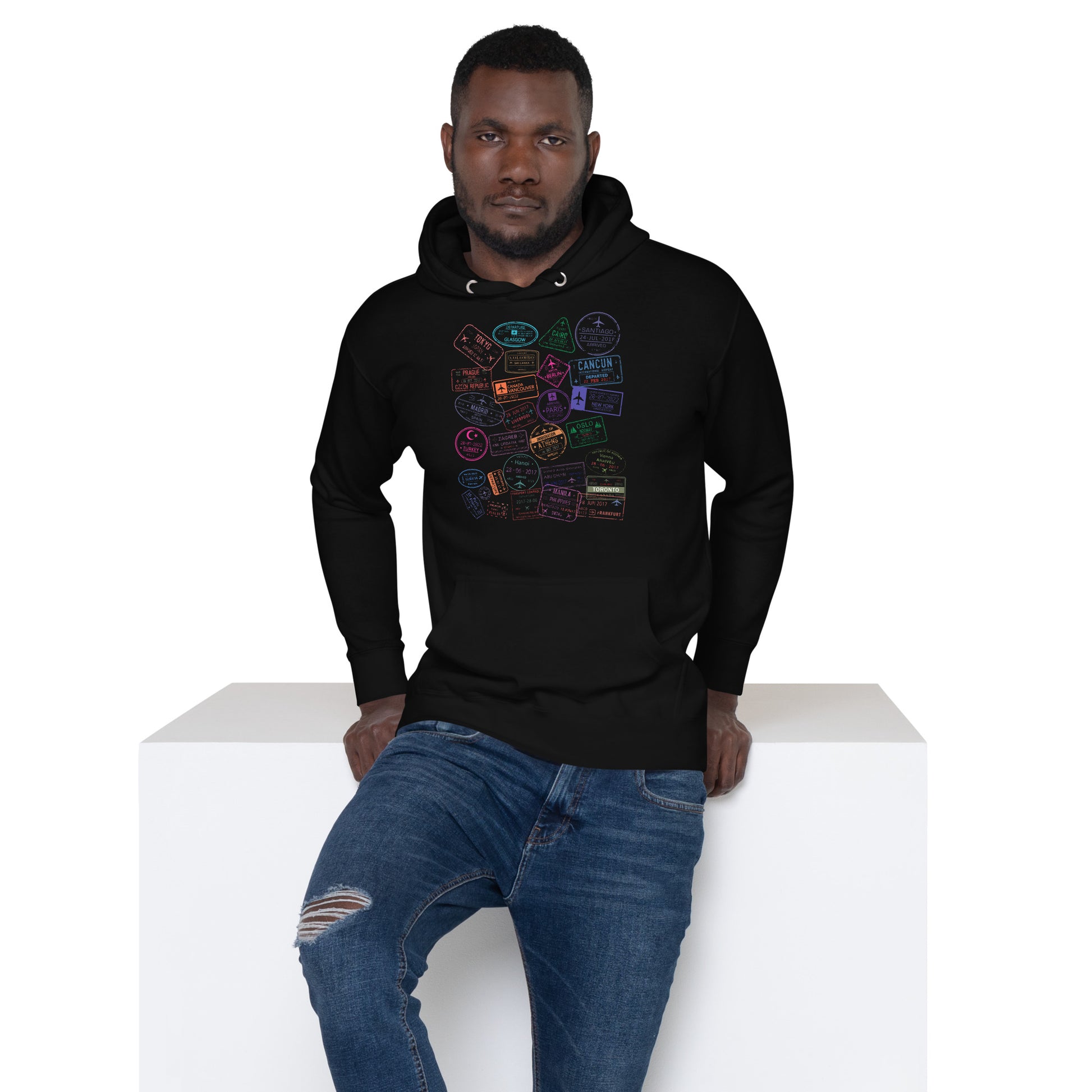 Global Passport Stamps Heavyweight Hoodie | Travel Pride Pullover by Passport Outfitters