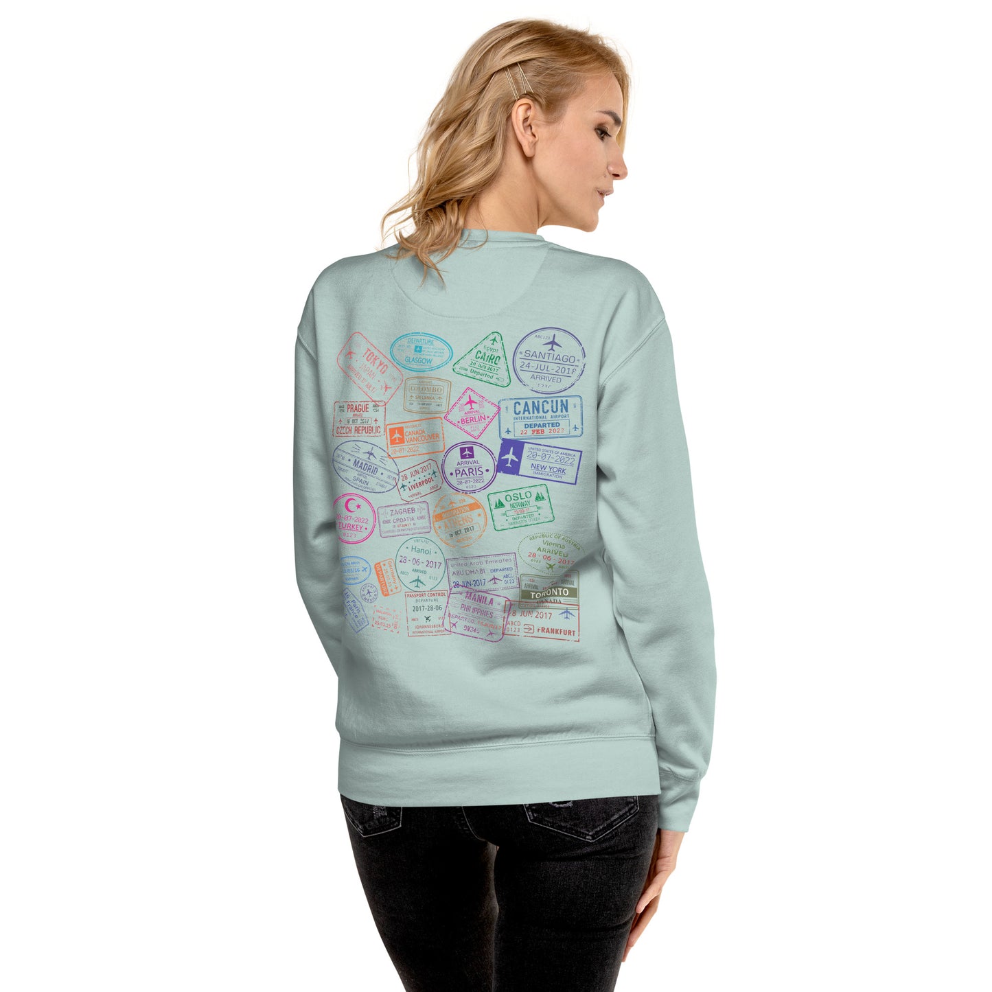 Women's "Wear Your Journey" Passport Stamp Sweatshirt – Stealth Black Edition by Passport Outfitters
