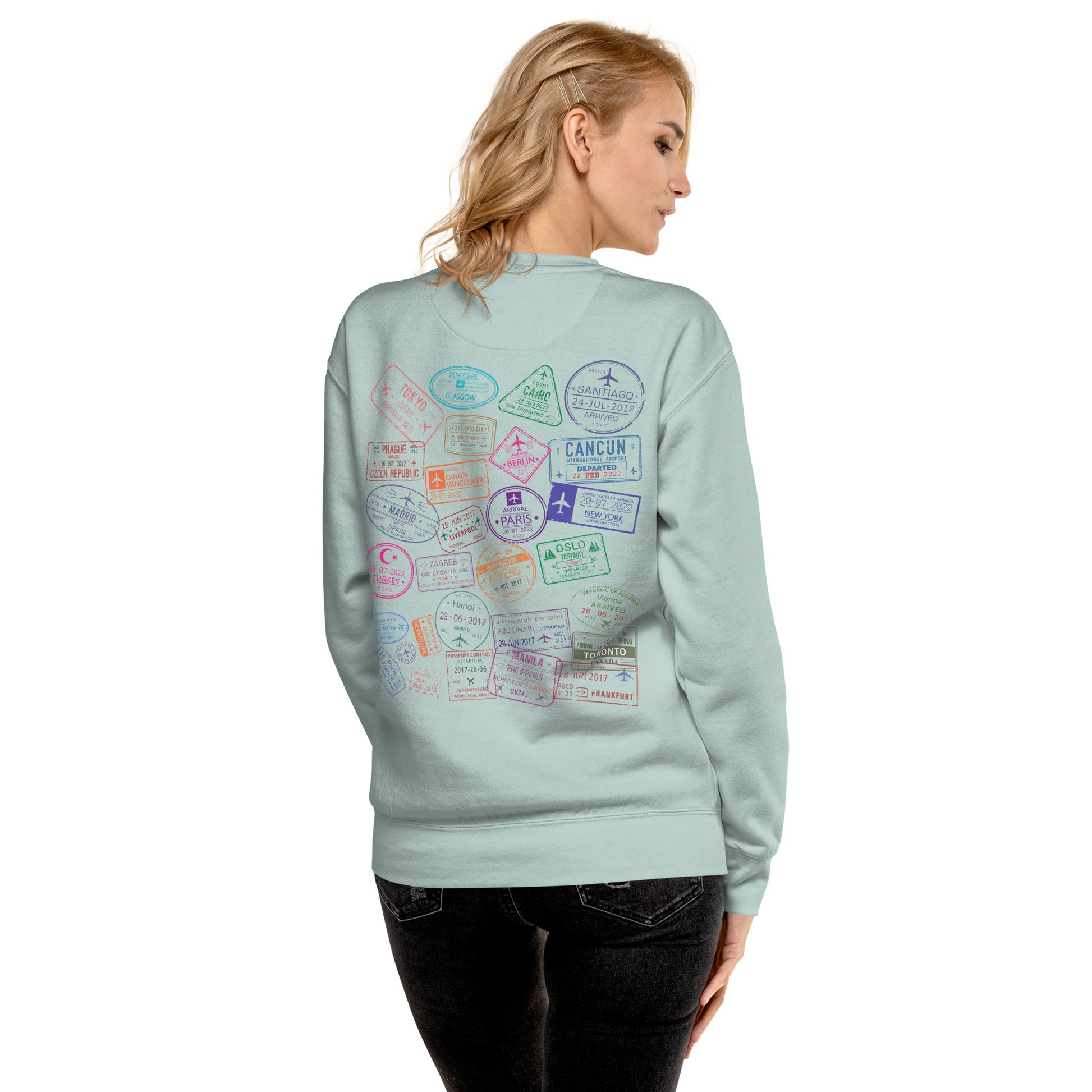 Women's "Wear Your Journey" Passport Stamp Sweatshirt – Stealth Black Edition by Passport Outfitters