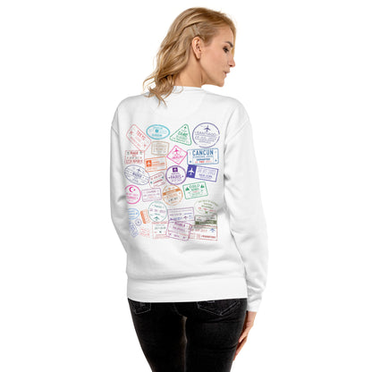 Women's "Wear Your Journey" Passport Stamp Sweatshirt – Classic White Edition by Passport Outfitters