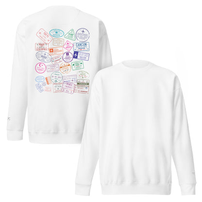 Women's "Wear Your Journey" Passport Stamp Sweatshirt – Classic White Edition by Passport Outfitters