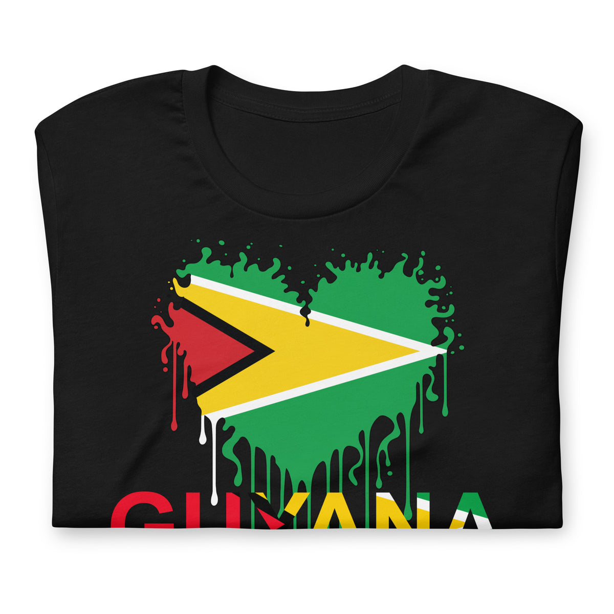 Guyana Flag Heart T-Shirt | Drip Art Patriotic Apparel by Passport Outfitters