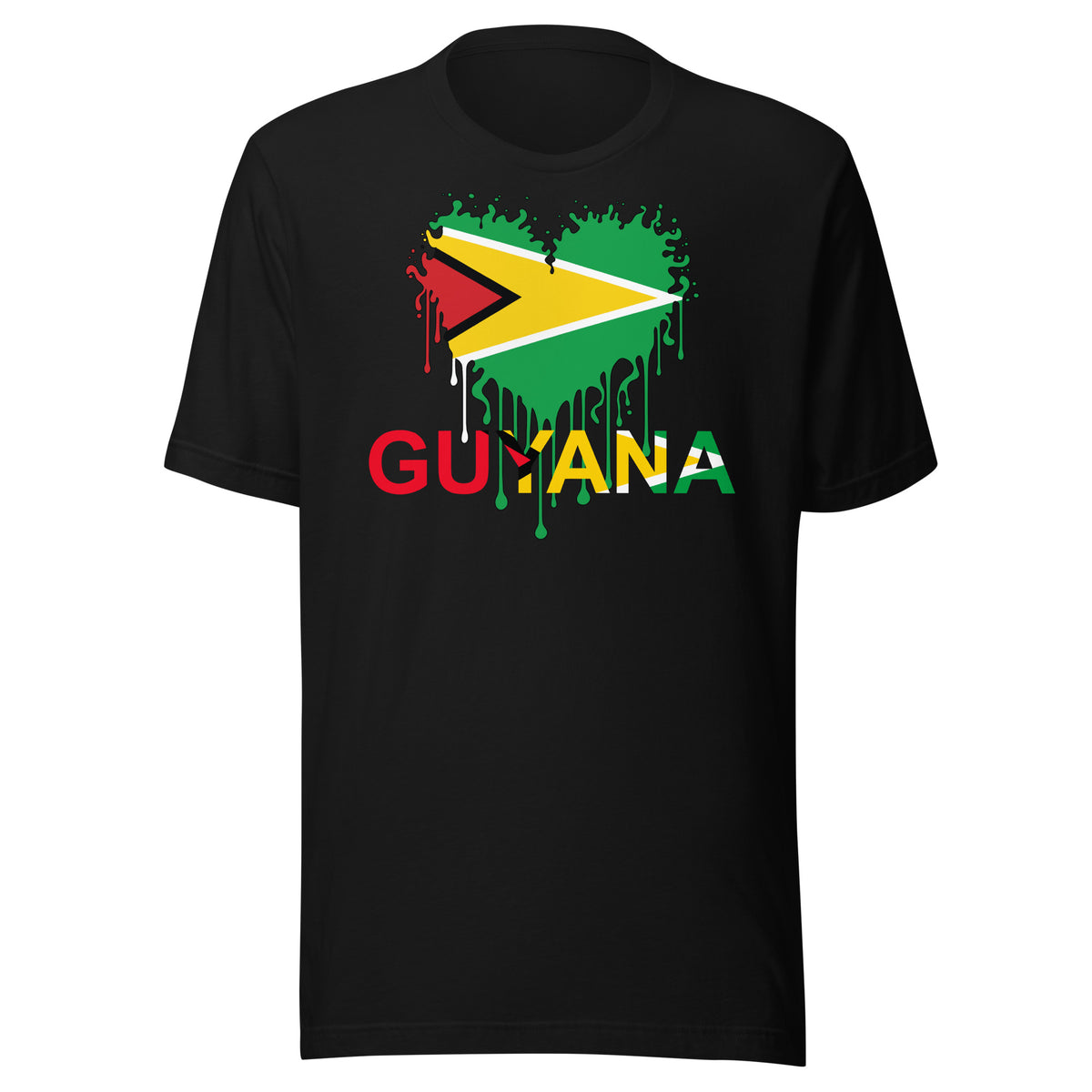 Guyana Flag Heart T-Shirt | Drip Art Patriotic Apparel by Passport Outfitters