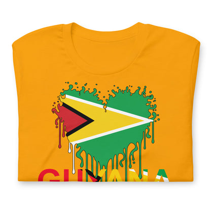 Guyana Flag Heart T-Shirt | Drip Art Patriotic Apparel by Passport Outfitters