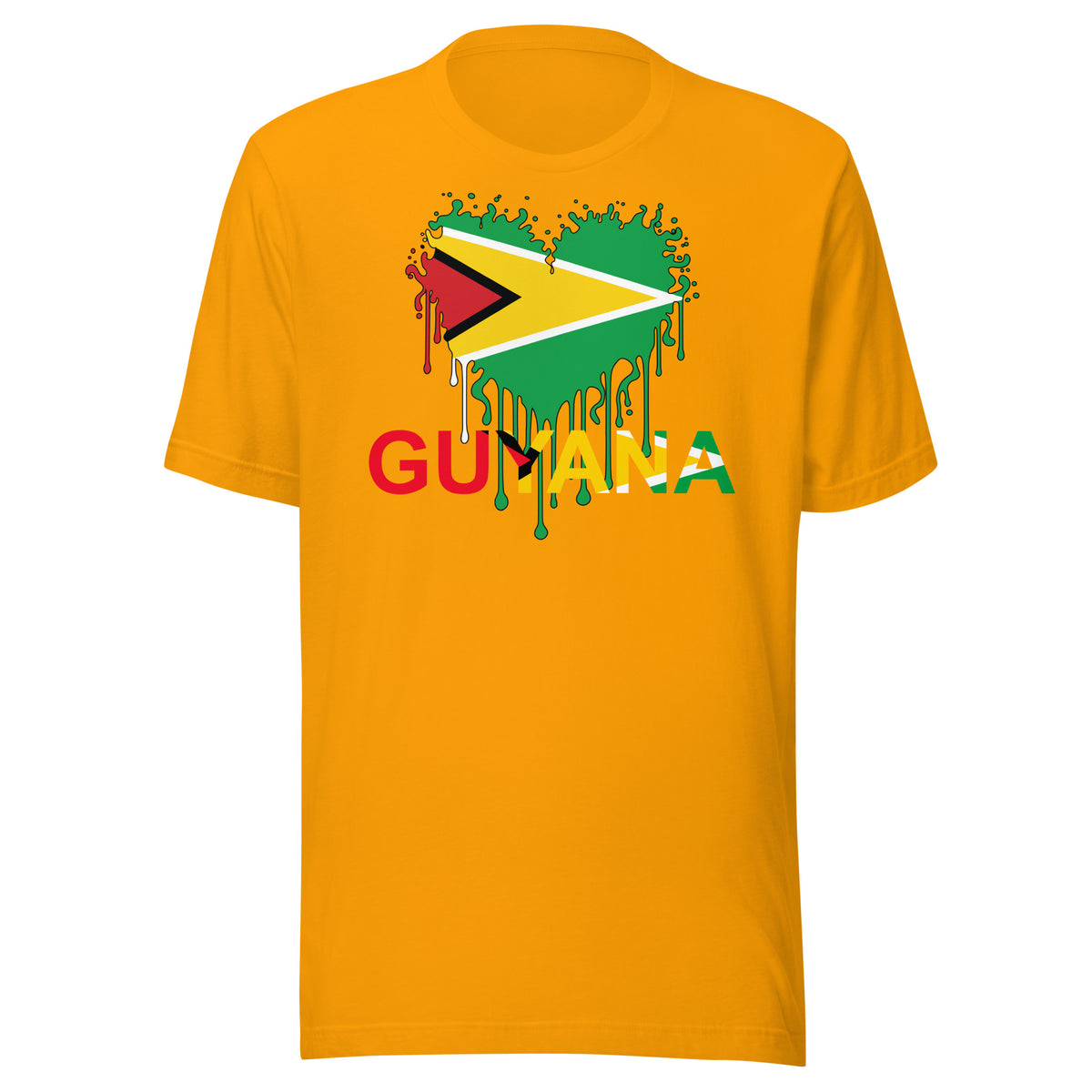 Guyana Flag Heart T-Shirt | Drip Art Patriotic Apparel by Passport Outfitters