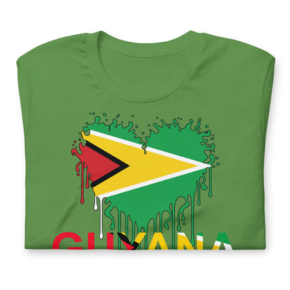 Guyana Flag Heart T-Shirt | Drip Art Patriotic Apparel by Passport Outfitters