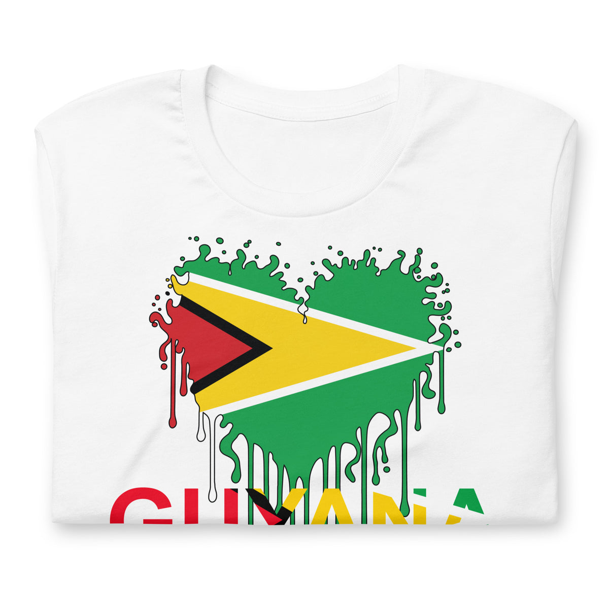 Guyana Flag Heart T-Shirt | Drip Art Patriotic Apparel by Passport Outfitters
