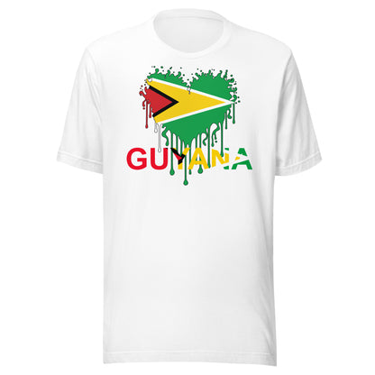 Guyana Flag Heart T-Shirt | Drip Art Patriotic Apparel by Passport Outfitters